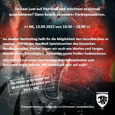 Ferienpassaktion des TVE Sehnde Handball in den Osterferien