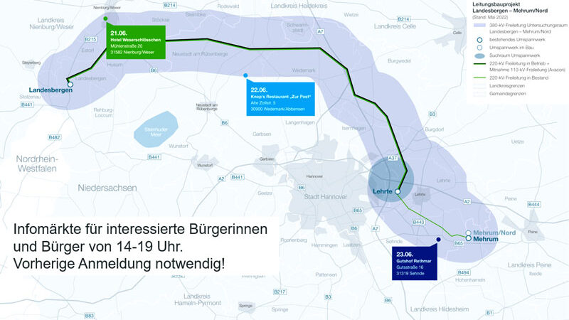 Tennet bietet Info-Nachmittage zur 380 kV-Höchstspannungsleitung an