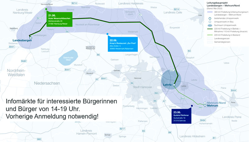 Tennet bietet Info-Nachmittage zur 380 kV-Höchstspannungsleitung an