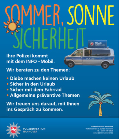 Sommer, Sonne, Sicherheit: Die Polizei kommt mit dem INFO-Mobil