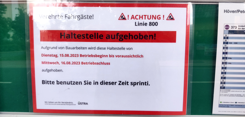 Buslinie 800 wird in Höver umgeleitet – nur eine Haltestelle bleibt