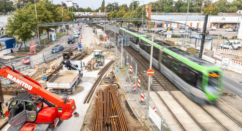 Baustelle B 3, 6, 65: zweite Fahrbahn und Stadtbahngleise werden verlegt