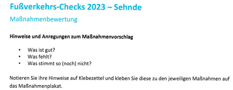 Persönlicher Eindruck vom Abschlussworkshop der Fußverkehrs-Checks 2023 der Stadt Sehnde