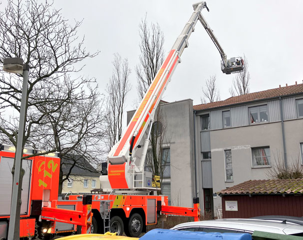 Feuerwehr Hannover holt Katze mit Teleskopmastbühne aus Baum