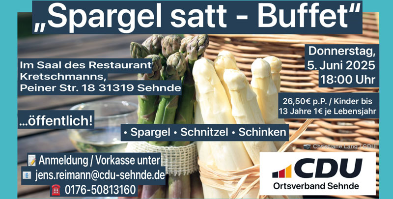 Einladung zum traditionellen „Spargel-satt-Buffet“ der CDU Sehnde