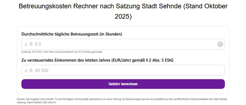 Neuer Online-Kostenrechner entlastet Eltern bei der Betreuungskostenberechnung in Sehnde