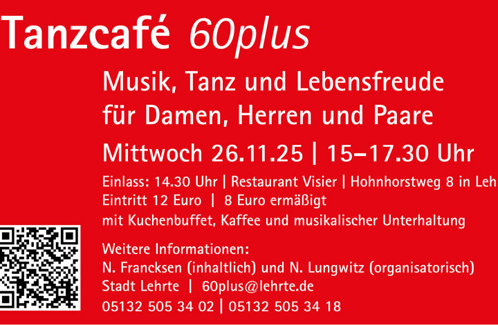 Tanzcafé 60plus: Musik, Tanz und Lebensfreude für Damen, Herren und Paare in Lehrte