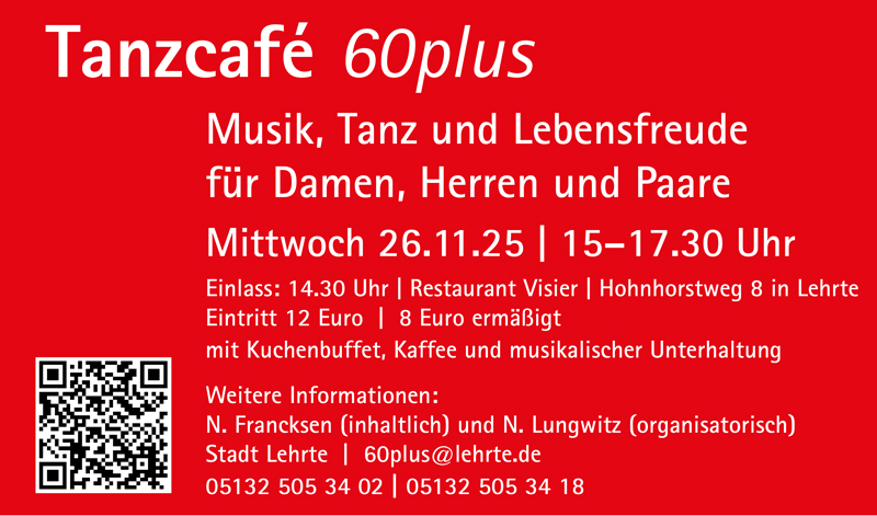 Tanzcafé 60plus: Musik, Tanz und Lebensfreude für Damen, Herren und Paare in Lehrte