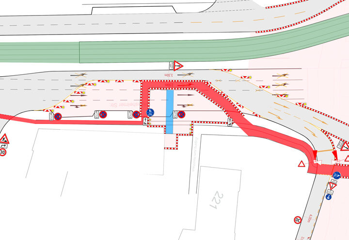 Hildesheimer Straße an der Tunnelbaustelle stadteinwärts nur einspurig