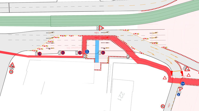 Hildesheimer Straße an der Tunnelbaustelle stadteinwärts nur einspurig
