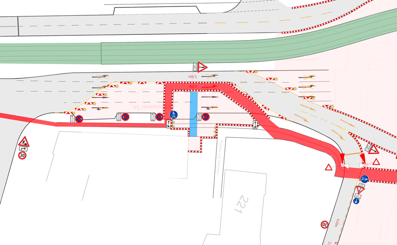 Hildesheimer Straße an der Tunnelbaustelle stadteinwärts nur einspurig