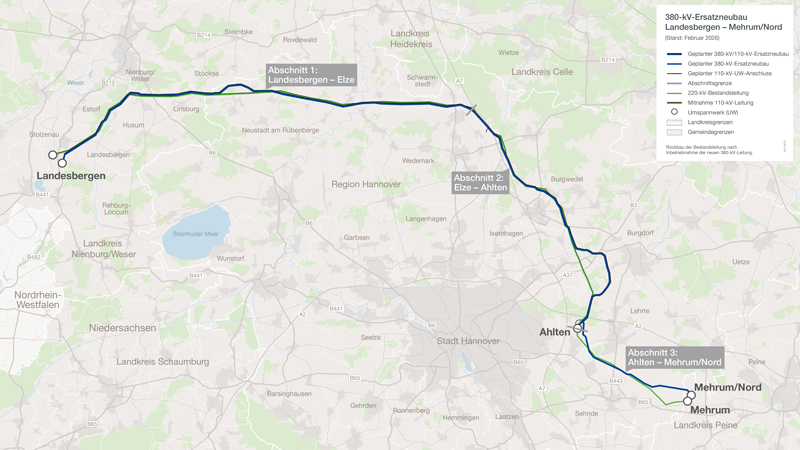 TenneT informiert über die Feintrassierung für Erneuerungsbau Landesbergen – Mehrum