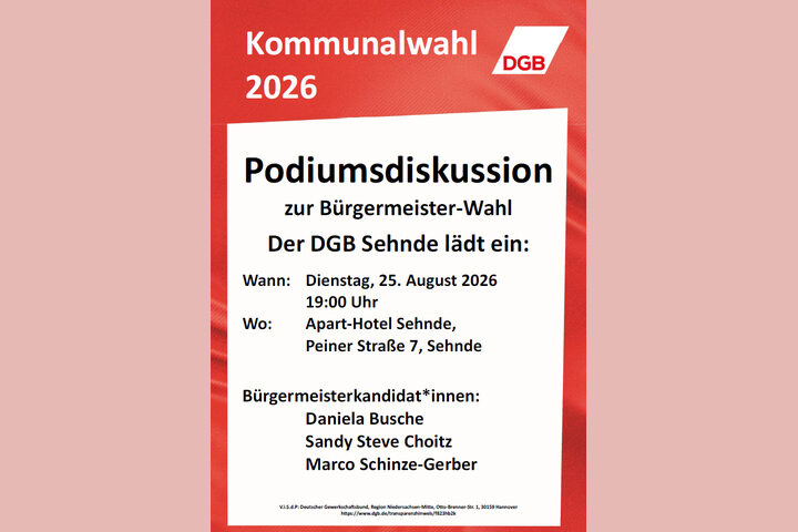 Podiumsdiskussion des DGB Sehnde zur Bürgermeisterwahl 2026