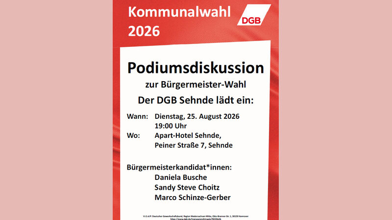 Podiumsdiskussion des DGB Sehnde zur Bürgermeisterwahl 2026
