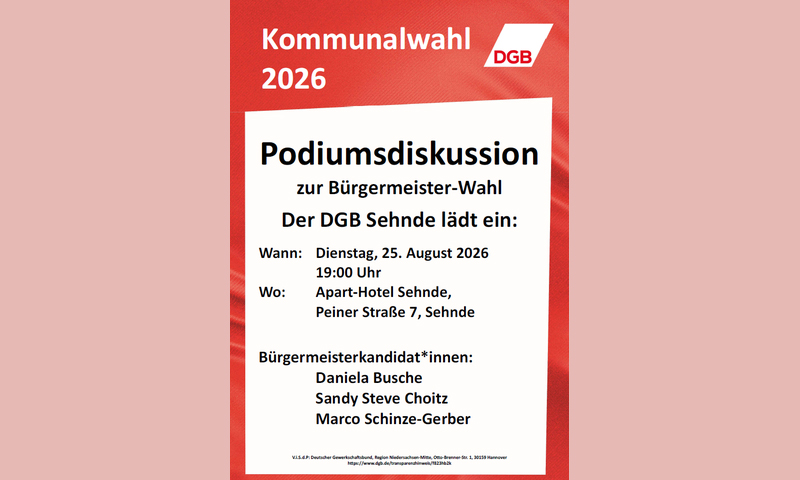 Podiumsdiskussion des DGB Sehnde zur Bürgermeisterwahl 2026
