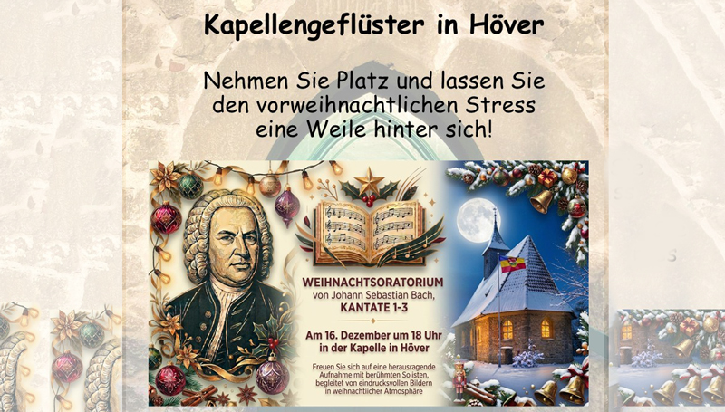 Kapellengeflüster: Zum Jahresfinale gibt’s Bach für die Ohren und Genuss für alle Sinne